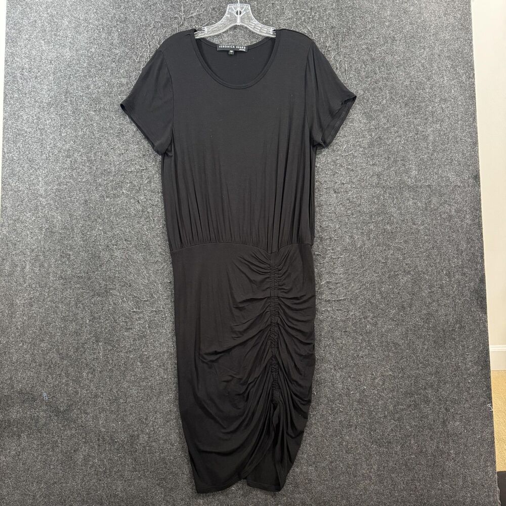 Veronica Beard Jeans Hannock Dress Womens Large Black Ruched T-Shirt Midi Jersey